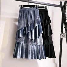 Весна Для женщин длинный синий металлик Плиссированная Юбка-миди Высокая Талия Elascity Повседневное вечерние юбка