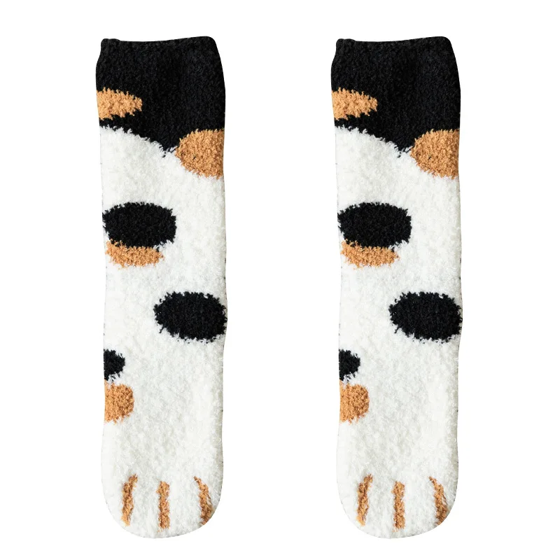 1 пара плюшевых носков из кораллового флиса женские носки без пятки осенние и зимние милые толстые теплые носки для сна с когтями - Цвет: D