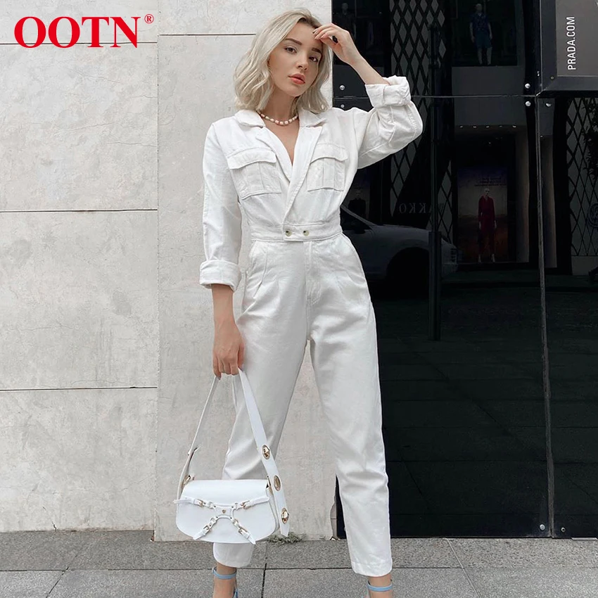 Женские офисные комбинезоны OOTN повседневные белые с высокой талией и карманами