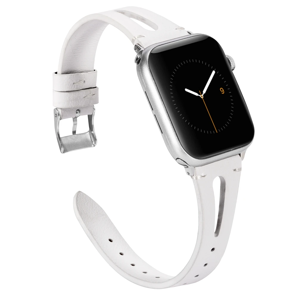 Белый Подходит для кожаных часов Apple Watch 38 мм/42 мм женские сменные полосы для iWatch элегантный женский внешний вид мягкий 44 мм 40 мм - Цвет ремешка: Белый