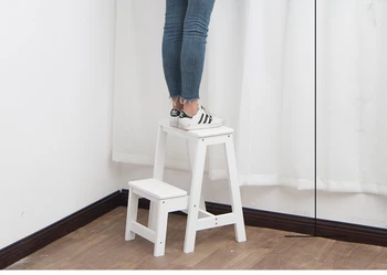 

Solid Wood Ladder Ascending Platform Step Stool Dual Purpose Rack Stair Chair Household Multi Function Folding Ladder Stool
