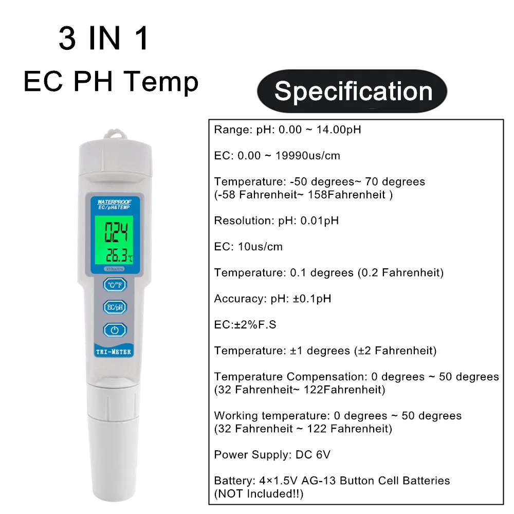 PH Meter, Water Quality Tester Professional 4 IN 1 TDS PH EC Temp Meter PH Tester Water Quality Testing