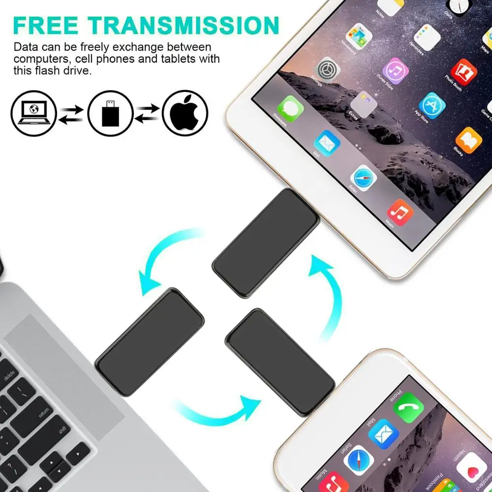 USB флеш накопитель 3 в 1 для iPhone X/iPad/Macbook 128 металлический и стеклянный