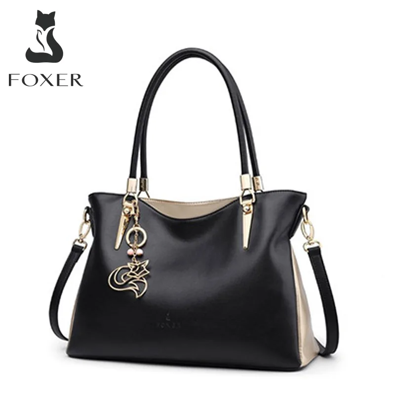 FOXER Brand Women's Shoulder Bags Cowhide Leather Handbags Lady's Crossbody Bags Female Fashion Crossbody Totes Top Handle Purse