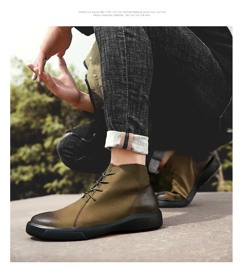 UEXIA Outdoor Handmade Warm Men Boots Autumn Winter Fur Ankle Fashion High Quality Snow Vintage Men Shoes Footwear Size 38-47