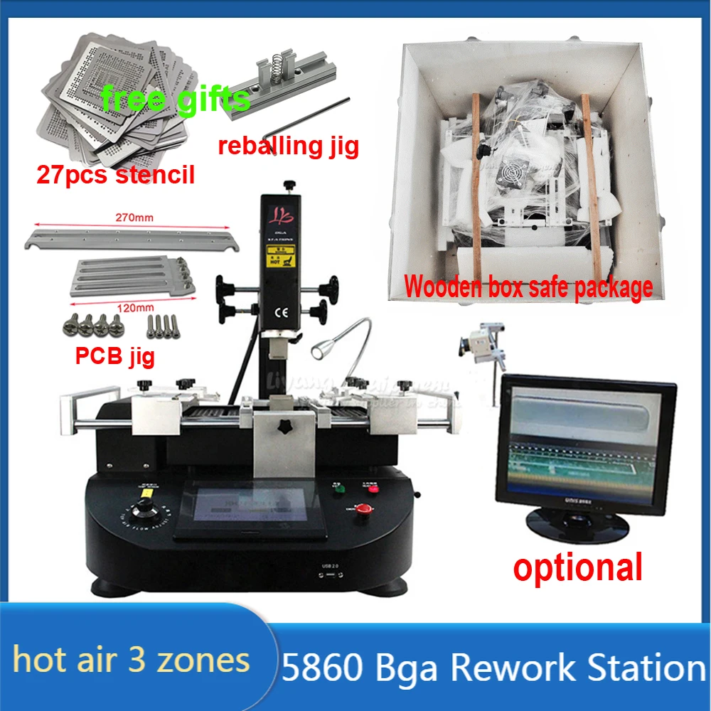 

LY 5860 touch screen BGA reballing Rework Station hot air 3 zones SMD PCB IC Repair for Laptop Motherboard Chip Repair machine
