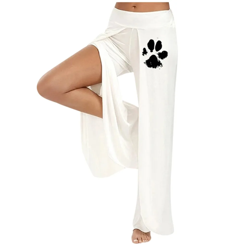 Dog's paw wide leg side slit flowy yoga pants Clearance