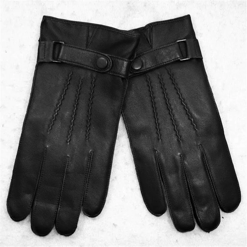 black velvet lined Мужские перчатки из натуральной кожи, Модные Простые перчатки из овчины, мужские красные зимние Бархатные Утепленные перчатки для вождения DQ203 - Цвет: black velvet lined