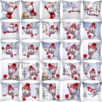 

Xmas Snowman Christmas Santa Claus Pattern 45*45cm Polyester Cushion Cover Decorative Sofa Home Car Decor Pillowcover
