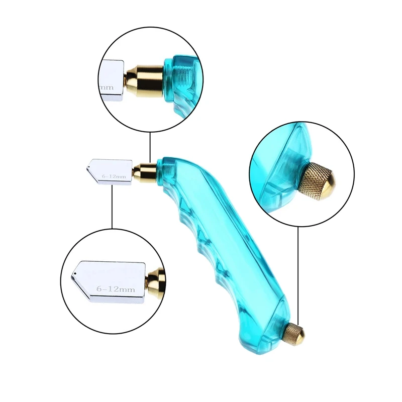 The Glass Cutting Tool Kit Includes 1 Blue Grip Oil Feed Glass Cutter with 2 Additional Replacement Heads,1 Piece 13.97 Cm Tungs