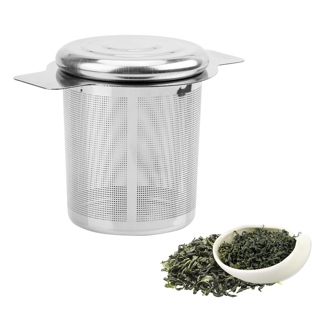 Tea Strainer HILIFE 6cm Height Stainless Steel Fine Mesh Tea Strainer Reusable 2 Handles Tea Infusers Basket Lid and Coffee Filters
