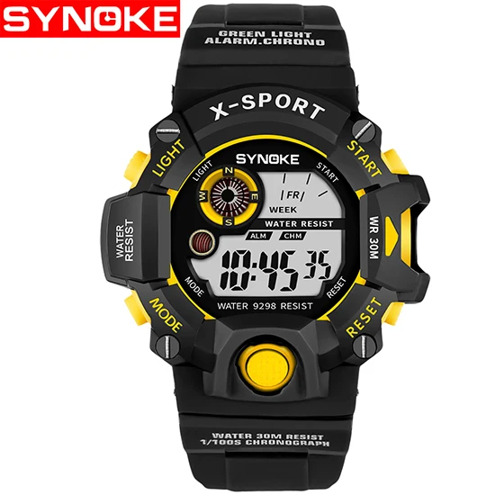 Black Yellow Новые многофункциональные мужские спортивные часы военные цифровые светодиодный электронные часы светящиеся водонепроницаемые анти-осенние мужские Студенческие часы - Цвет: Black Yellow