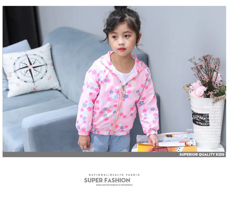 Пальто для девочек г., Осенняя детская куртка в Корейском стиле рубашка на молнии с цветочным принтом для маленьких девочек топы на весну и осень