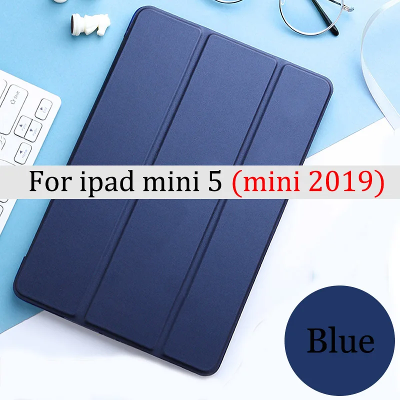 Чехол для планшета С Откидывающейся Крышкой для Apple ipad mini 2/3/4/5 7," Чехол Smart Sleep wake funda Trifold Stand кожаный футляр Твердый чехол для - Цвет: blue for mini 5