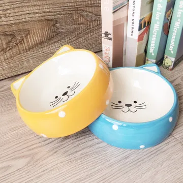 Ceramic Bowl Cats Head Pet Food Cat Dog Universal Easy To Clean Thicken Water Bowls Products Cute Cartoon Feeder | Дом и сад