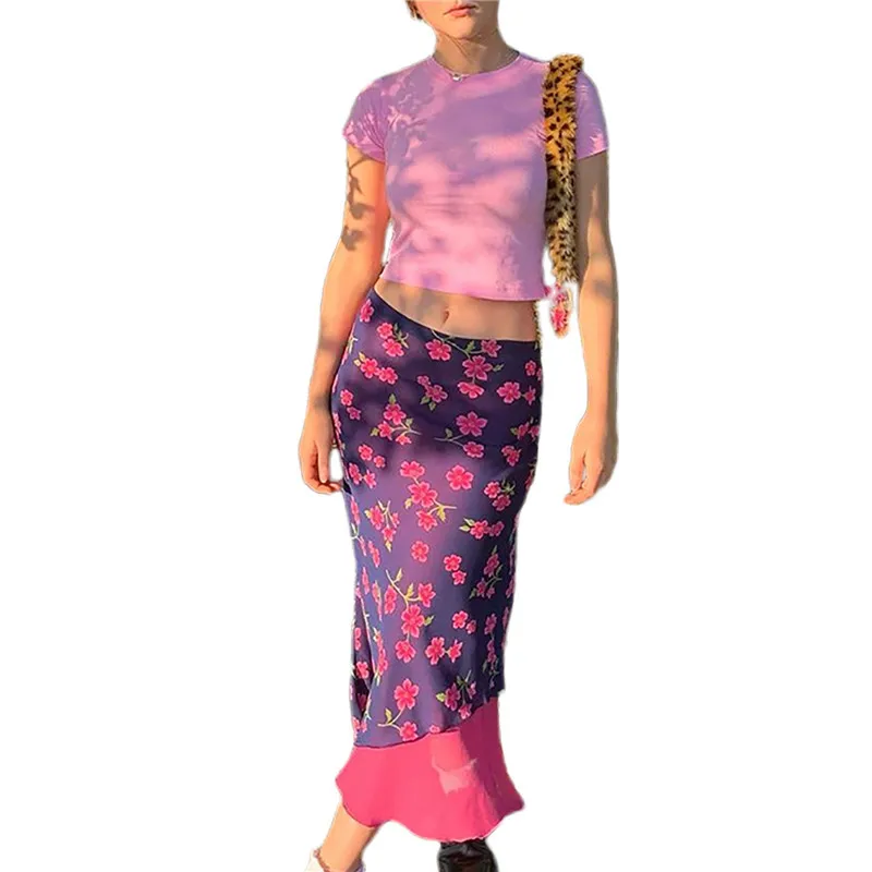 Impressão de Cintura Saia a Linha Xadrez Feminino Alta Midi Bodycon Longo Lápis Saia Streetwear E-girl 90s Moda 10 Moda Feminina