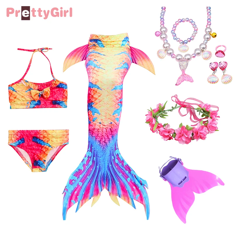 10pcs as picture PrettyGirl/детский купальный костюм русалки для девочек с монофином; Флиппер; Костюм Русалки; Детский костюм для костюмированной вечеринки; сказочный пляжный бикини - Цвет: 10pcs as picture