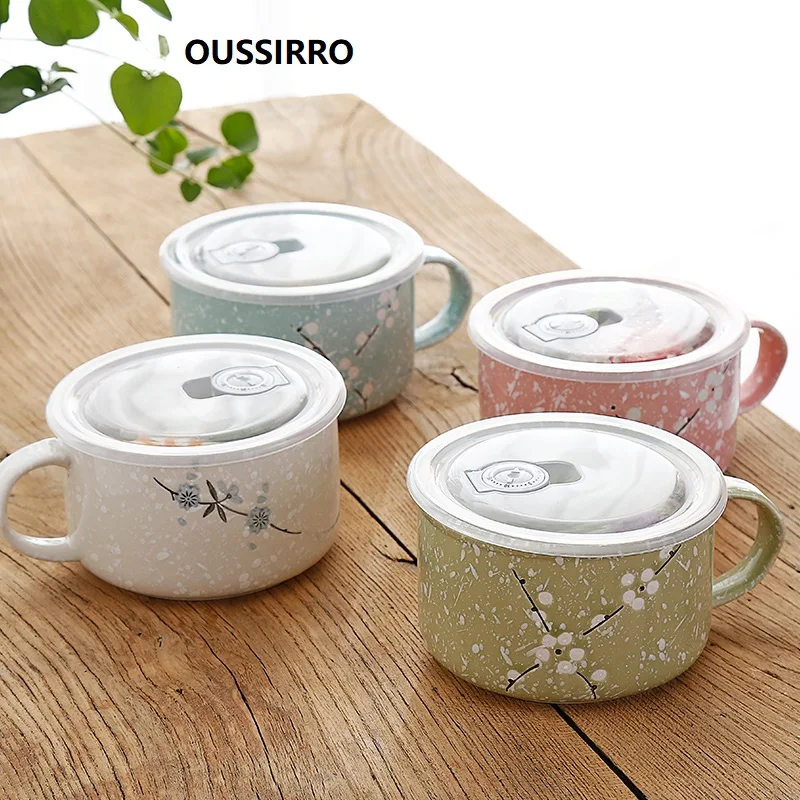 

OUSSIRRO 800ml Creative Ceramic Mug with Cover Special Slotted Cup Breakfast bowl Mug Home Office Fancy Gift for Tea Drinker