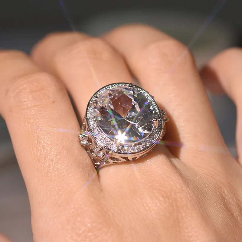 Женское кольцо с бриллиантом Anillos Bizuteria круглое из серебра 925 пробы 2 карата 8 марта