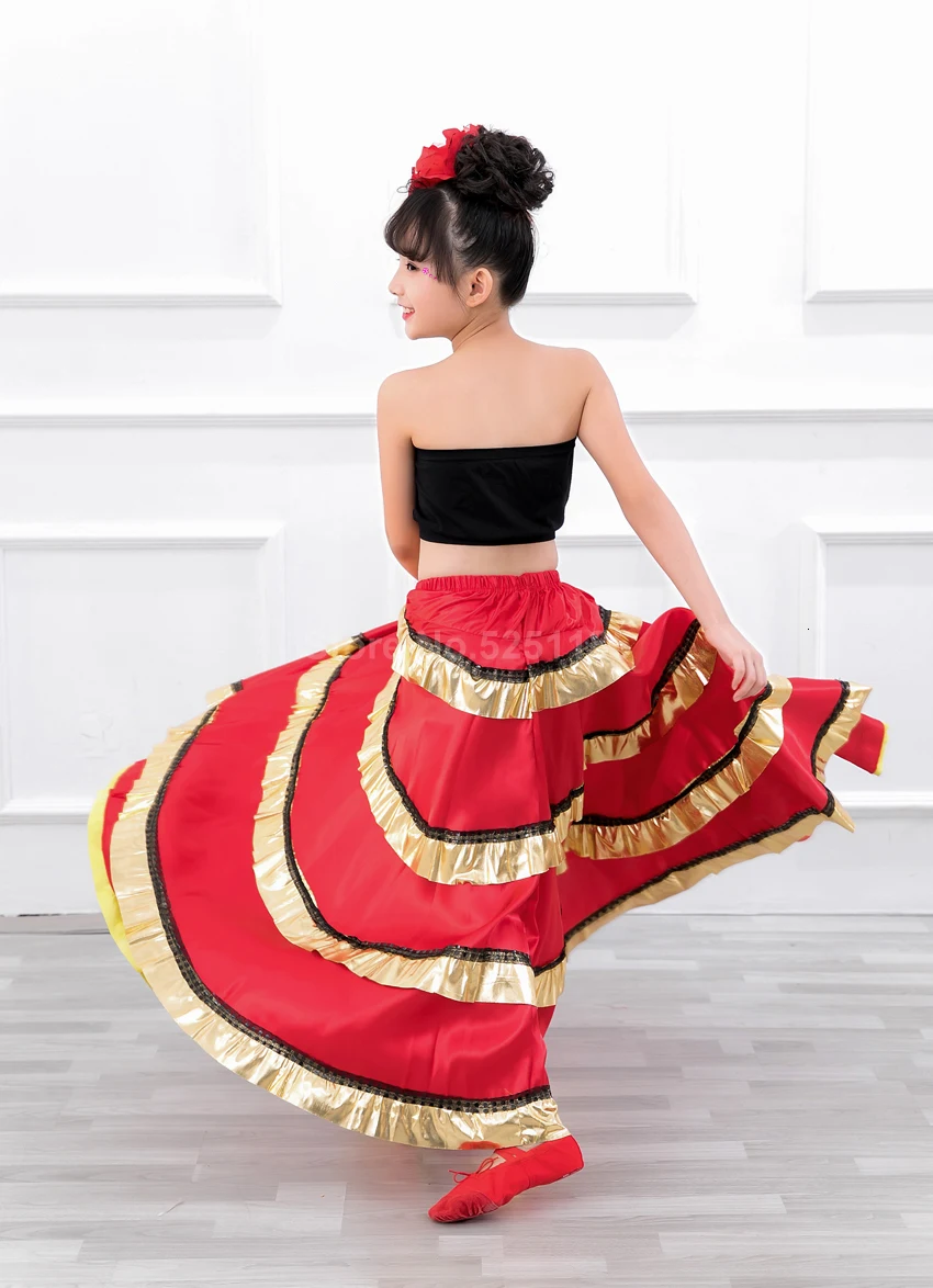 Цыганский стиль принцесса девушки танец живота костюмы испанская традиционная юбка в стиле фламенко атласная гладкая плюс размер Пышная юбка платье