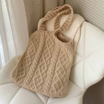 

NEW Comfortable Tote Bag Woven Knitted woolen Bag Handbags Fashionable Simple Ladies Shoulder Bag Crochet Bag Women Bucket bags
