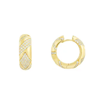 

Baoyocn New Solid 925 Sterling Silver Yellow Gold Color Geometric Pattern Tribal Hoop Earrings Paved Zirconia Women Mana Jewelry