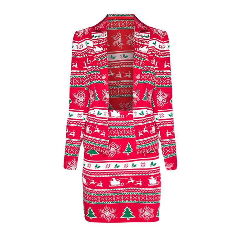 2PC Christmas Women's Autumn And Winter Set Long Sleeve Christmas Fashion Suit Coat + Mini Skirt Suit Women Sets 4O21 (28)