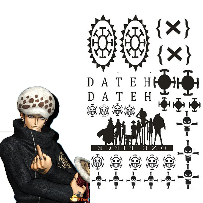 ONE PIECE Trafalgar Law Nami Portgas De Ace тату стикер для косплея реквизит водонепроницаемый DIY стикер аксессуары для Хэллоуина