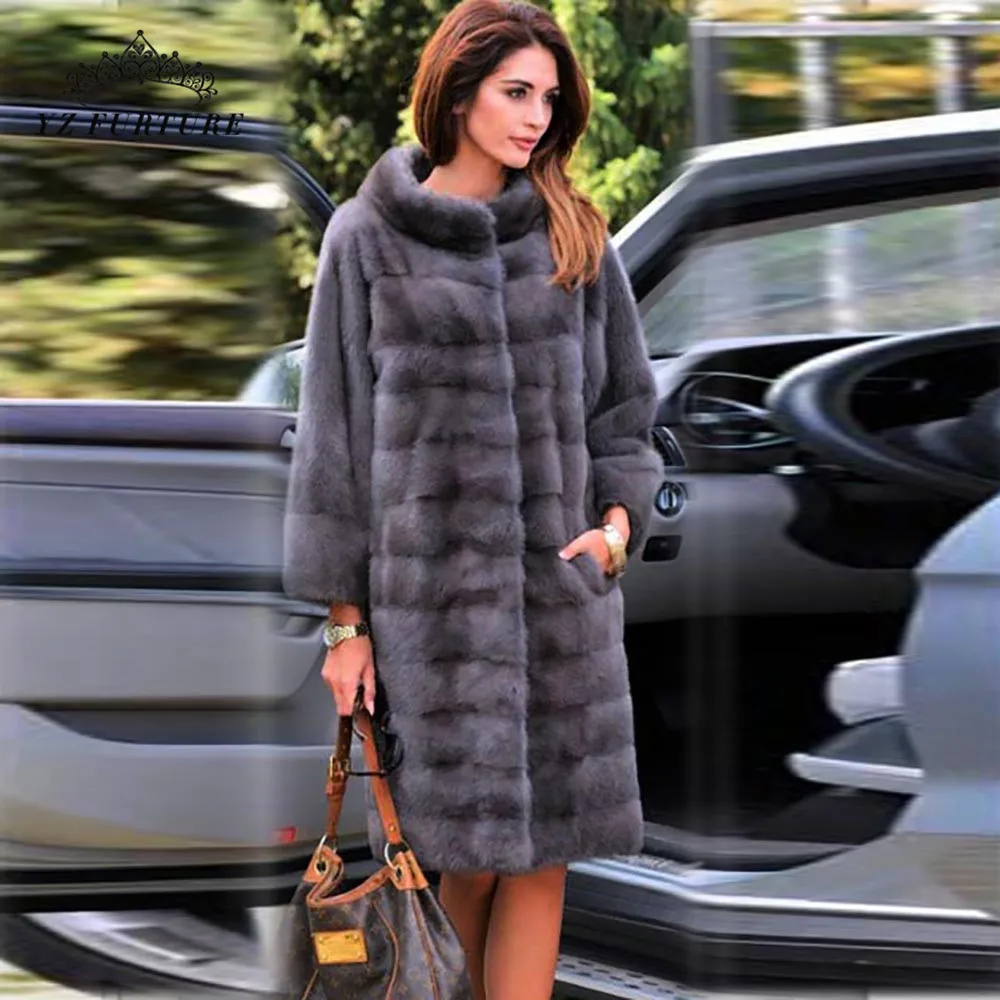 2020 New Real Long Mink Fur Coat Full Pelt Fur Natural O Neck Warm