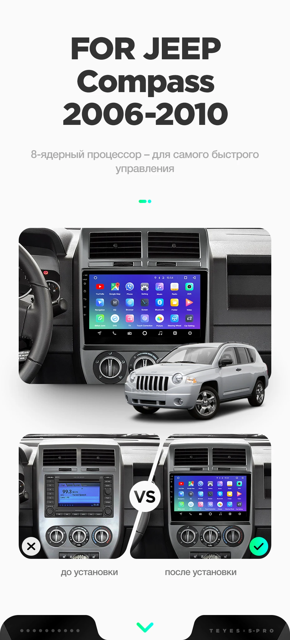 TEYES SPRO Штатная магнитола для Джип Компасс MK Jeep Compass MK 2006 2010 Android 8.1, до 8-ЯДЕР, до 4+ 64ГБ 32EQ+ DSP 2DIN автомагнитола 2 DIN DVD GPS мультимедиа автомобиля головное устройство
