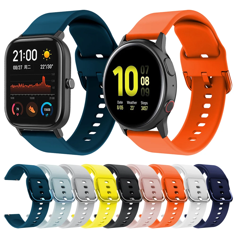 Ремешок силиконовый для Samsung Galaxy Watch Active 2 40 44 мм браслет Amazfit GTS Bip S/Haylou LS02/COLMI P8 20