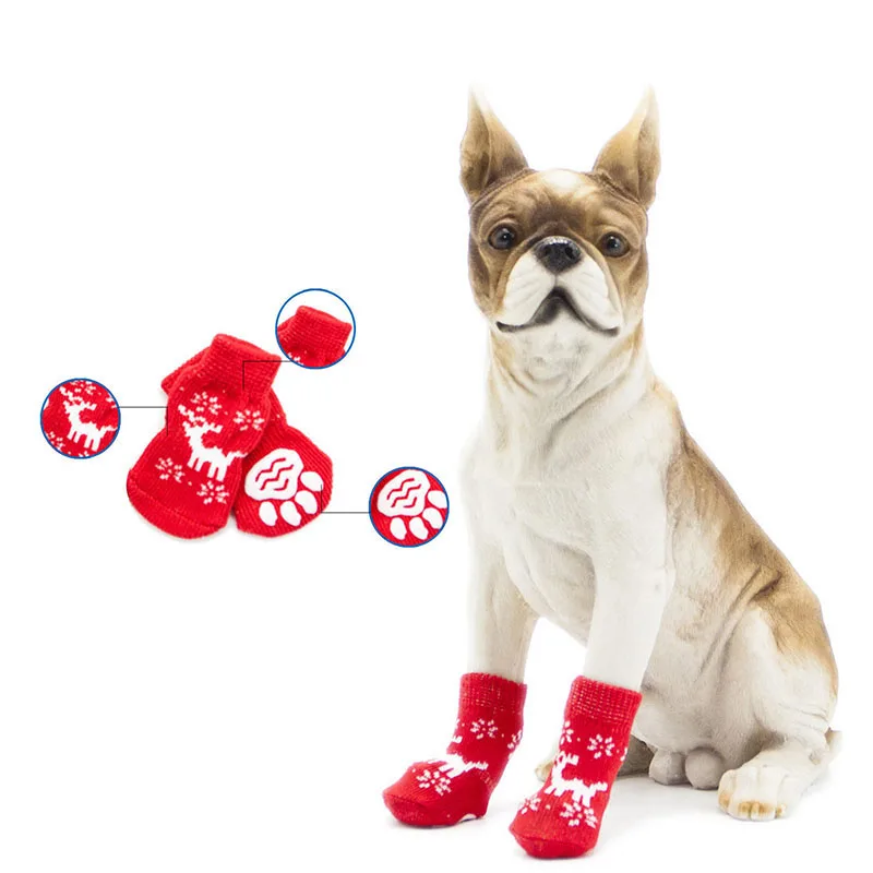 4 шт., мягкая теплая Рождественская домашняя собака, носки Модные трикотажные Нескользящие Дышащие носки для щенков, собак, милый мультяшный любимец, аксессуары