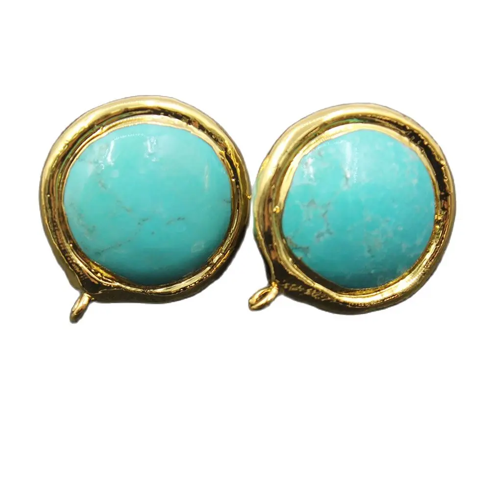 APDGG 2 Pairs Round Blue Turquoise Gold Plated Earrings Stud For Gems Stone Pearl Earrings  Making DIY Craft Accessories
