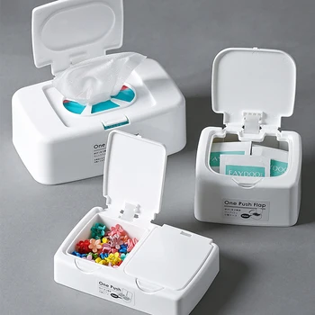 

New Functional Button Plastic Storage Box Organizer Office Living Room Desktop Car Tissue Box floss Aid band Sundry Cotton Swab