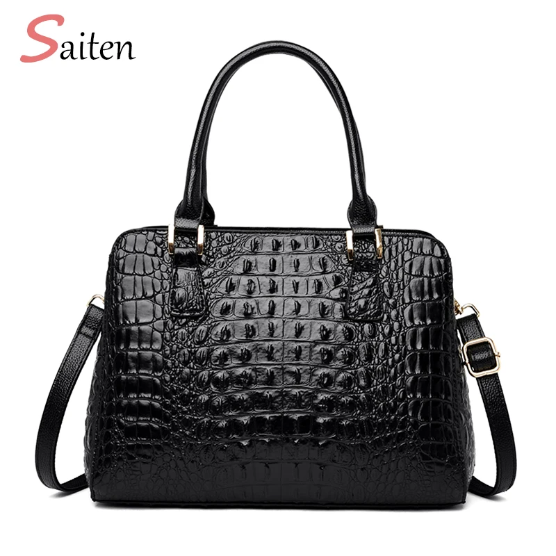 Роскошная женская сумочка из кожи аллигатора из искусственной кожи Повседневная модная женская сумка через плечо классическая черная сумка через плечо