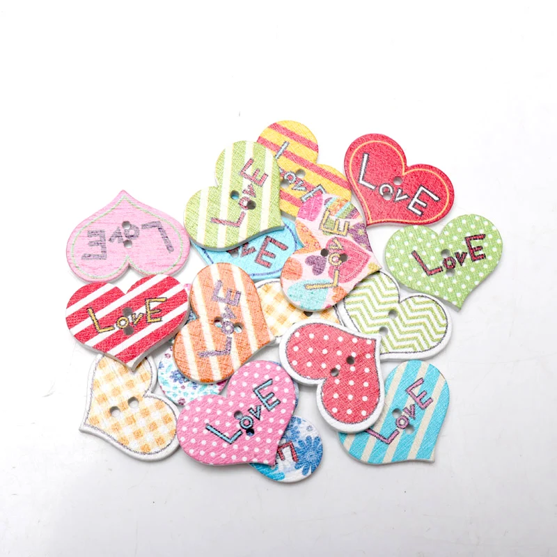 50pcs mixed love heart Pattern Wooden buttons Botones Handmade Accessories Decoration Scrapbooking Crafts 20x25mm | Дом и сад