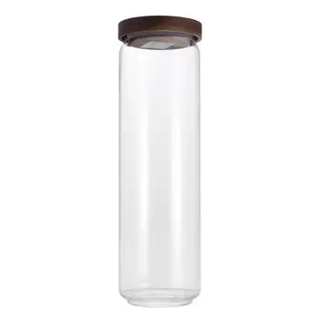 

1700ML Wooden Lid Candy Jar High Borosilicate Transparent Storage Tank Portable Food Grain Container (9x30.5cm)