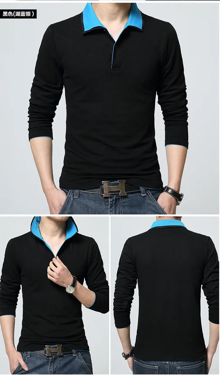 Деловая Повседневная осенне-зимняя мужская рубашка Поло Slim Fit с длинным рукавом мужская однотонная анти-пиллинг поло для мужчины