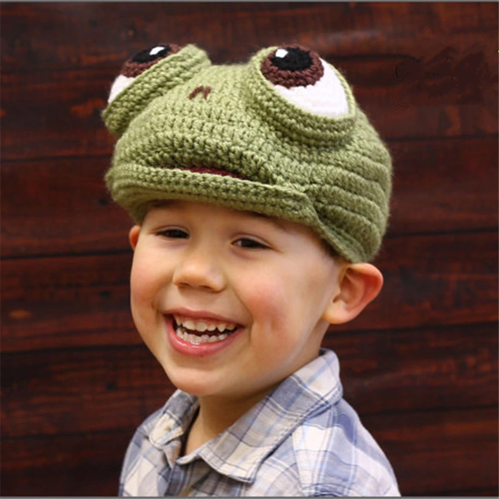 New children's hat cartoon animal frog hat autumn and winter wool woven children's wear baby hat cosplay costume anime