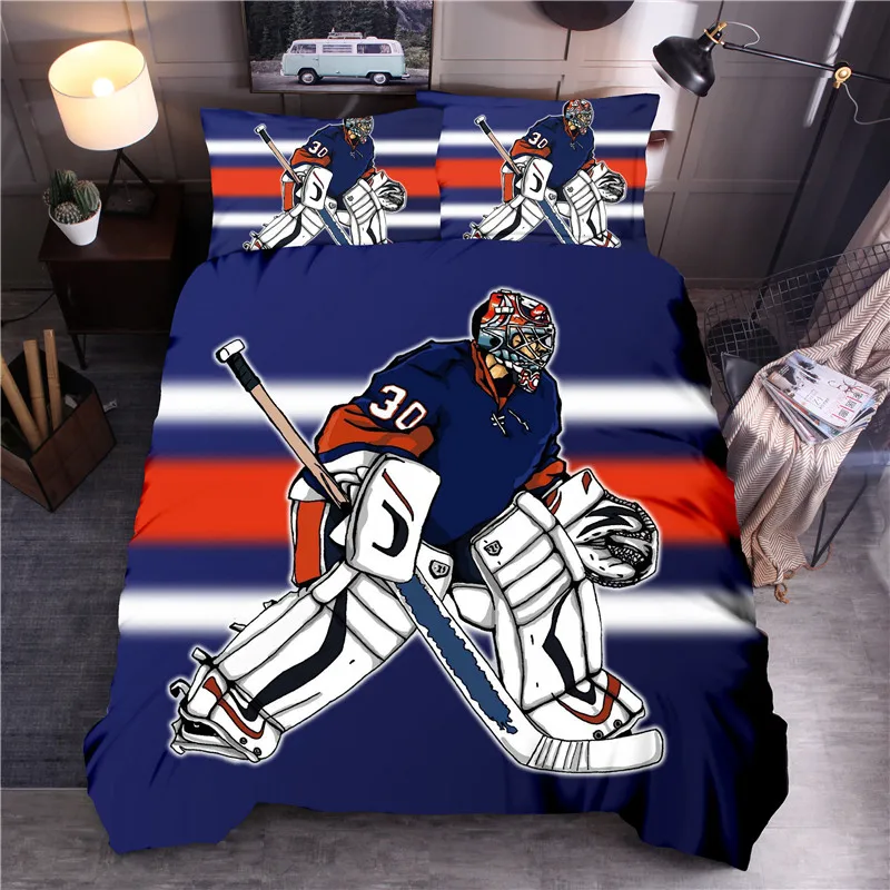 Feelyou Ice Hockey Bedspread Hockey Player Quilted Coverlet for Kids Boys Girls Teens Ultra Soft Sports Theme Coverlet Set Microfiber Winter Sports Hobby Bedding Collection 2Pcs Twin Size
