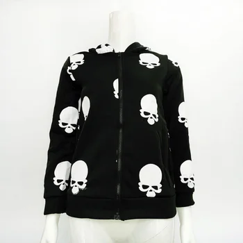 

Women's Hoodies Jacket Coat Tops Women Skull Printing Zipper Sweatershirt Hooded Cardigan 2 Colors