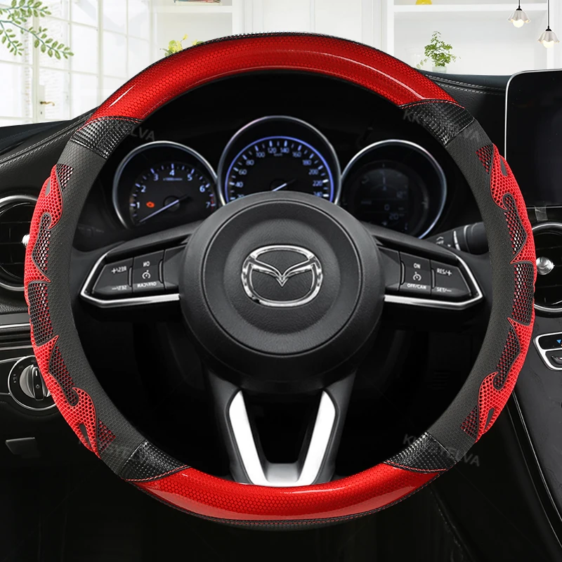 Pelle + Fibra Di Carbonio Copertura Del Volante Dell'Automobile Per Cx-4 Cx-5 Cx-7 Cx-9 Mazda 3 Axela 6 Gh Gj Demio Antiscivolo Funda Volante