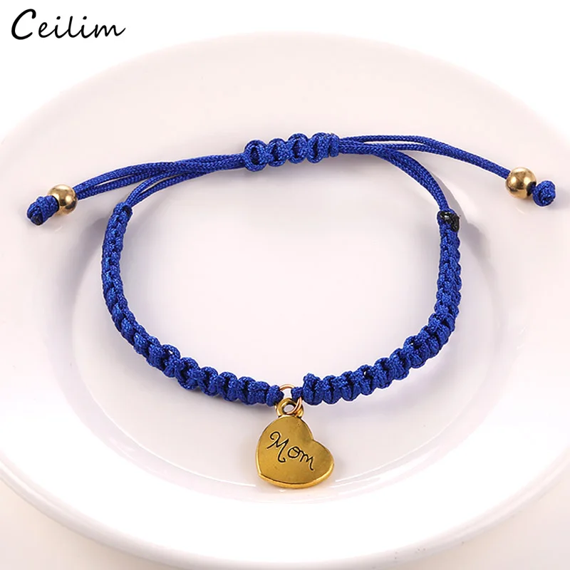 

Lucky Heart Charm String Rope Bracelet for Mom Handmade Adjustable Weave Braided Bracelets Women Mother's Day Gift