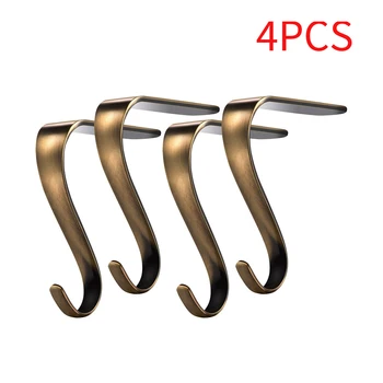 

4pcs/pack Holiday Christmas Decor Living Room Hanging Fireplace Hook Clip Stockings Party Supplies Non Slip Pad Festival Gold
