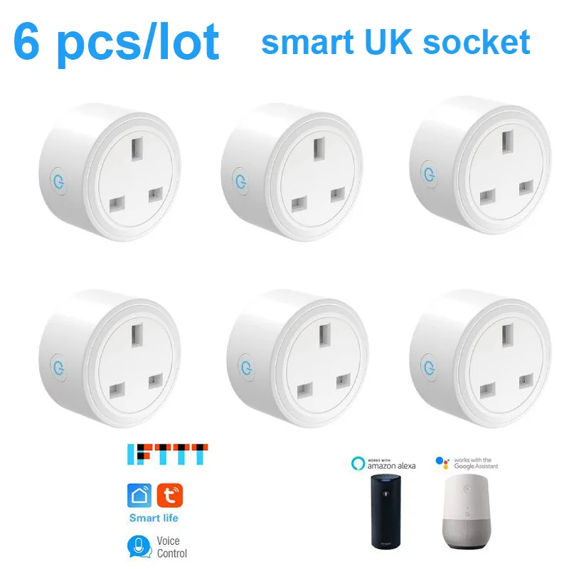 6 шт. 16A Wifi умная розетка Tuya Smart Life App power Energy Monitor UK SG MY Ireland Plug Alexa Google Home Mini IFTTT|Умные