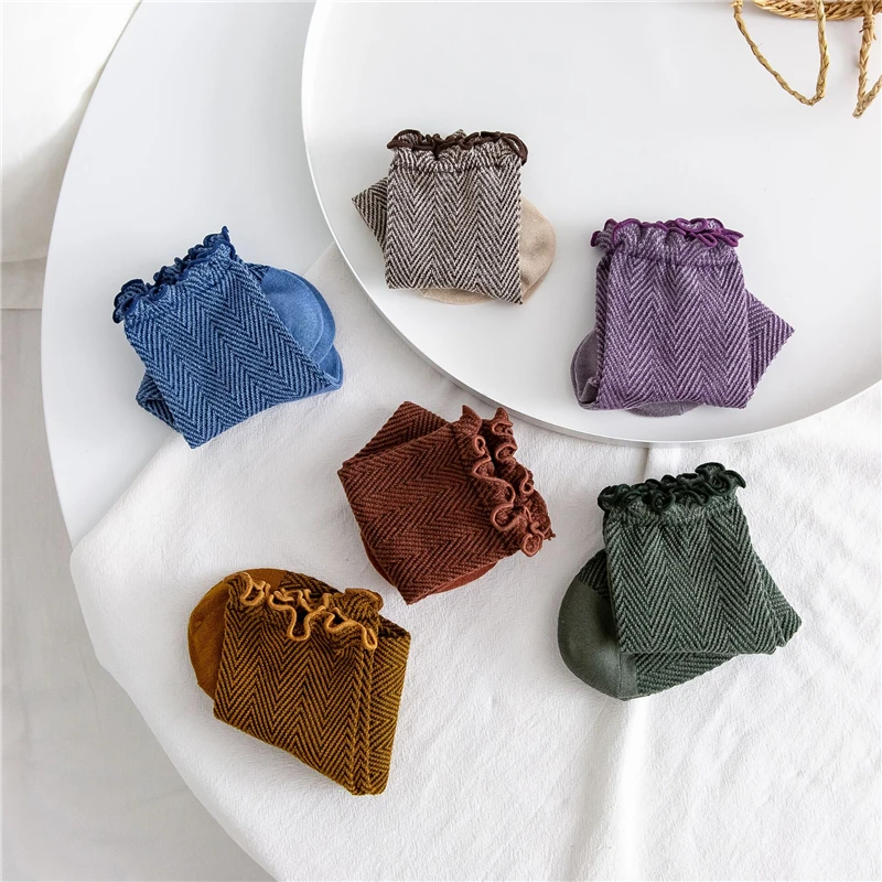 

Frilly Ruffle Socks Women Cotton Solid Color Lace 2020 New Fashion Harajuku Striped Breathable Kawaii Retro Lady Gift Socks Cute