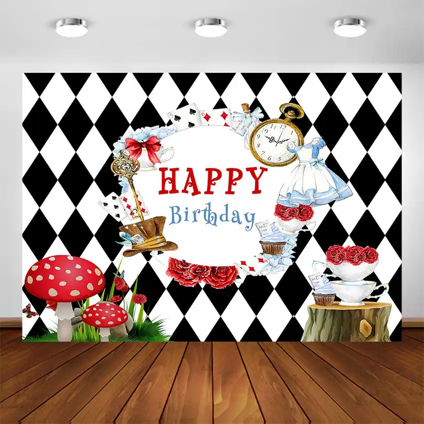 Alice In Wonderland Birthday Backdrop Girl Baby Birthday Tea Party Photography Backgrounds For Photo Studio Background Aliexpress