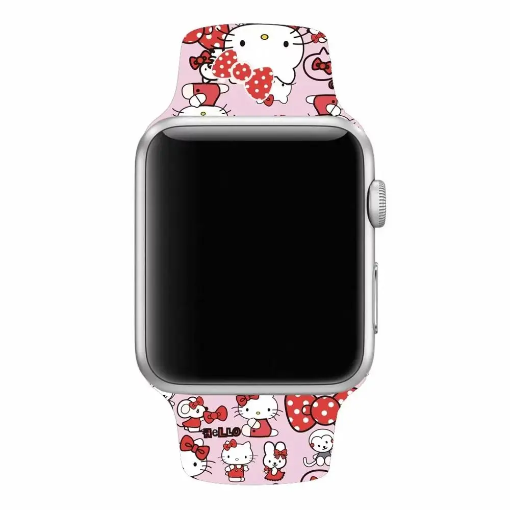 Силиконовый ремешок с 3D принтом Kitty для apple watch Series 4 3 2 1 iWatch 42 мм 38 40 44 Ремешки