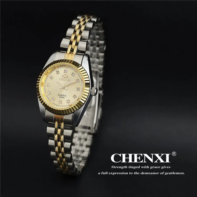 Women Gloden Dial CHENXI Топ бренд влюбленных пары кварцевые мужские часы женские подарок на день Святого Валентина часы женские наручные часы мужские часы - Цвет: Women Gloden Dial