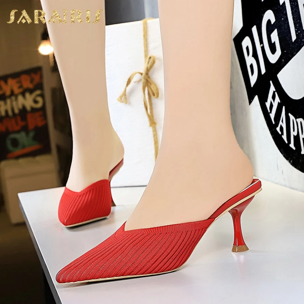 

Sarairis Fashion New Design Thin Heels Dropship Pumps Woman Shoes Slip On Pointed Toe Novelty Summer Shoes Women Pumps Mules